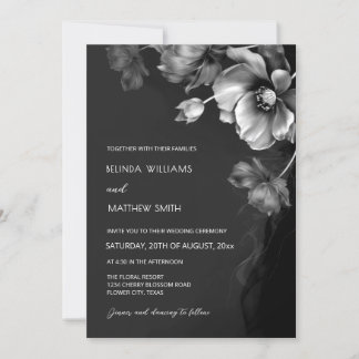 Silver Black And White Flowers Wedding Invitation Einladung