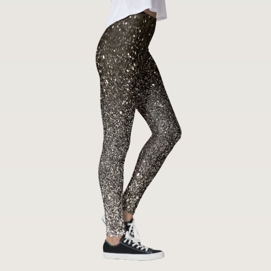 Silver Black and White Glitzer Ombre Glitzern Yoga Leggings (Rechts)