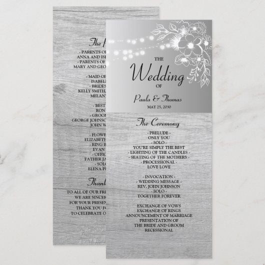 Silver Black and White Wedding Program Programm (Vorne/Hinten)