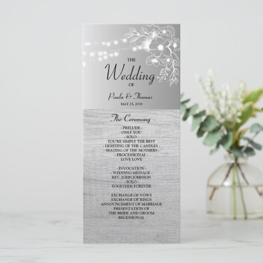 Silver Black and White Wedding Program Programm (Stehend Vorderseite)