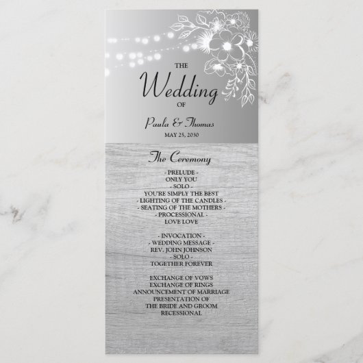 Silver Black and White Wedding Program Programm (Vorderseite)