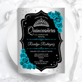 Silver Black Aquamarin Quinceanera Einladung