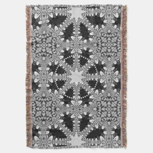 Silver + Black Arabesque Geometric Mandala Blanket Decke (Vorderseite Vertikal)
