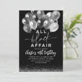Silver Black Ballon Alle Black Affäre Geburtstag Einladung (Stehend Vorderseite)