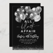 Silver Black Ballon Alle Black Affäre Geburtstag Einladung (Vorne/Hinten)