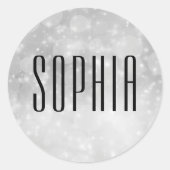 Silver Black Bokeh Niedlich Eleganter Name Runder Aufkleber (Vorderseite)