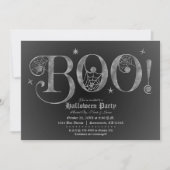 Silver & Black BOO Elegantes Halloween-Party Einladung (Vorderseite)