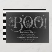 Silver & Black BOO Elegantes Halloween-Party Einladung (Vorne/Hinten)