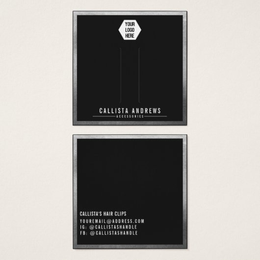 Silver Black Border Logo Hair Clips Display Card (Vorne & Hinten)