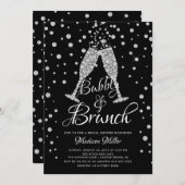 Silver & Black Bubbly & Brunch Brautparty Einladung (Vorne/Hinten)