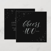 Silver & Black Cheers 100. Geburtstagsparty Square Einladung (Vorne/Hinten)