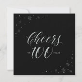 Silver & Black Cheers 100. Geburtstagsparty Square Einladung (Vorderseite)