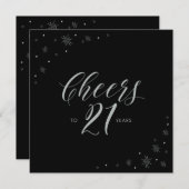 Silver & Black Cheers 21. Geburtstag Party Square Einladung (Vorne/Hinten)