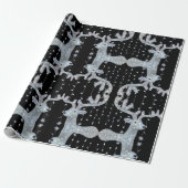 Silver Black Christmas Rentier Wrapping Paper Geschenkpapier (Ungerollt)