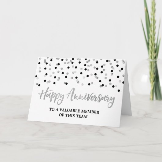 Silver Black Confetti Anniversary Card Karte (Vorderseite)