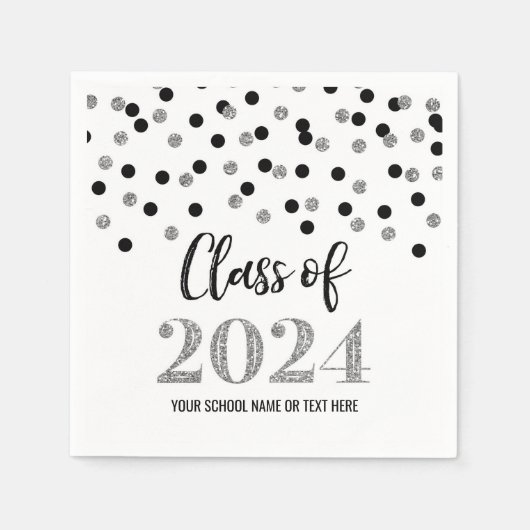 Silver Black Confetti Class of 2024 Napkins Serviette (Vorderseite)