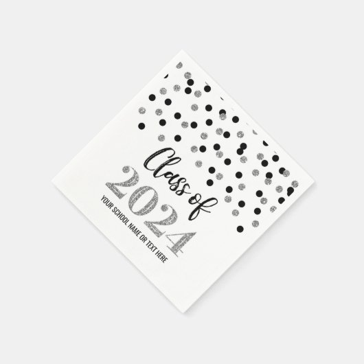 Silver Black Confetti Class of 2024 Napkins Serviette (Ecke)