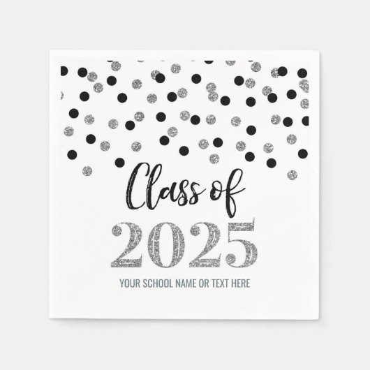 Silver Black Confetti Class of 2025 Napkins Serviette (Vorderseite)