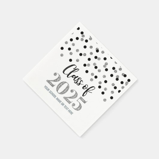 Silver Black Confetti Class of 2025 Napkins Serviette (Ecke)