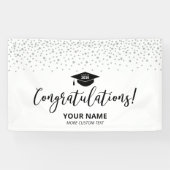Silver & Black Confetti Gratulation Abschluss Banner (Horizontal)
