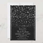 Silver & Black Confetti Spritzer Engagement Party Einladung (Vorderseite)