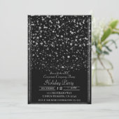 Silver & Black Confetti Spritzer Holiday Party Einladung (Stehend Vorderseite)