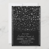 Silver & Black Confetti Spritzer Sweet 16 Party Einladung (Vorderseite)