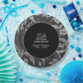 Silver Black Damask 25 Jahre Pappteller (Party)