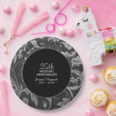Silver Black Damask 25 Jahre Pappteller (Party)