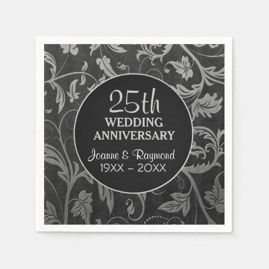 Silver Black Damask 25 Jahre Serviette (Vorderseite)