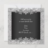 Silver Black Damask Black Damask Party Einladung (Rückseite)