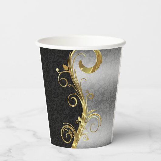 Silver & Black Damask Pappbecher (Rückseite)