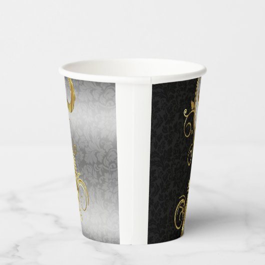 Silver & Black Damask Pappbecher (Rechts)
