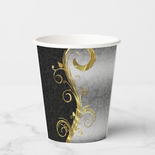 Silver & Black Damask Pappbecher (Vorderseite)