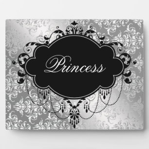 Silver Black Damask Princess Fotoplatte