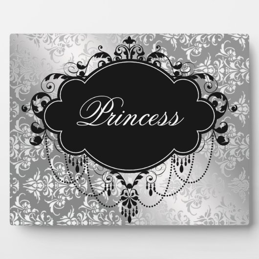 Silver Black Damask Princess Fotoplatte (Vorderseite)