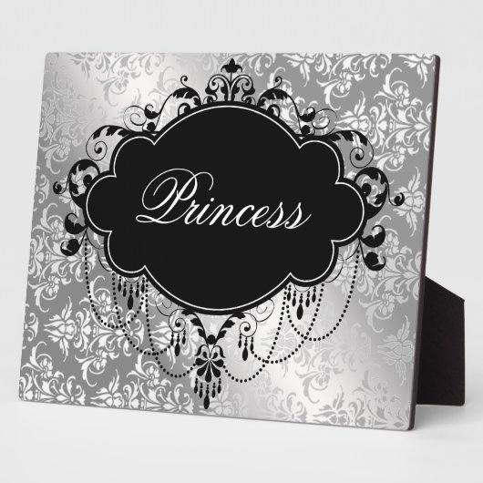 Silver Black Damask Princess Fotoplatte (Seite)