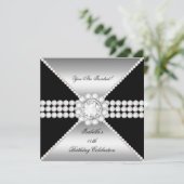 Silver Black Diamond Anspruchsvolle Geburtstagspar Einladung (Stehend Vorderseite)