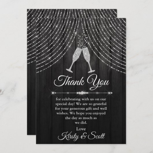 Silver Black Diamond Brillen Wedding Dankeskarte (Vorne/Hinten)