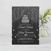 Silver Black Diamond Geburtstagskuchen Sweet 16 Einladung (Stehend Vorderseite)