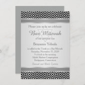 Silver Black Diamond Muster Bar Mitzvah Invite Einladung (Vorne/Hinten)