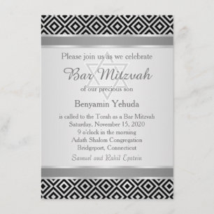 Silver Black Diamond Muster Bar Mitzvah Invite Einladung