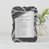 Silver Black Diamond Strang elegante Hochzeitskuns Einladung (Stehend Vorderseite)