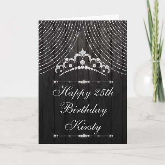 Silver Black Diamond Tiara Birthday Karte (Vorderseite)