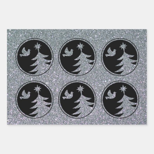 Silver Black Dove Weihnachtsbaum Geschenkpapier Set (Vorderseite)