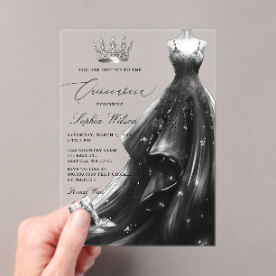 Silver Black Dress Princess Quinceañera Acryleinladungen
