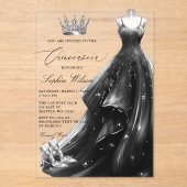 Silver Black Dress Princess Quinceañera Acryleinladungen (Vorderseite)