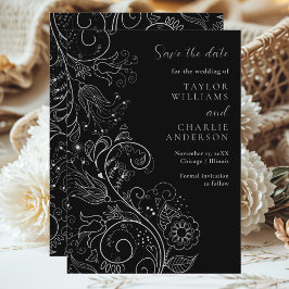 Silver Black Elegant Blues Hochzeit speichern das Save The Date