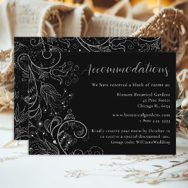 Silver Black Elegant Floral Hochzeitsunterkünfte Begleitkarte
