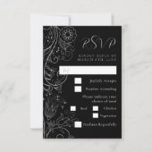 Silver Black Elegant Floral Wedding Meal Choice RSVP Karte (Vorderseite)